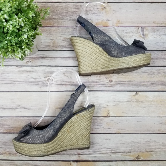 KENSIE GIRL Blue Golden Bow Canvas Espadrilles 7B - Picture 6 of 8